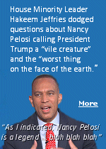House Minority Leader Hakeem Jeffries dodged multiple questions on Fox News about his predecessor, Nancy Pelosi branding President Donald Trump a ''vile creature'' and the ''worst thing on the face of the earth'' Jeffries was asked about Pelosi's comments during an interview with Bret Baier on Fox News, who asked him ''Do you stand by what your mentor, Congresswoman Pelosi, said about the president?'' Jeffries smirked and opted to shower Pelosi with praise, rather than answer the question.
